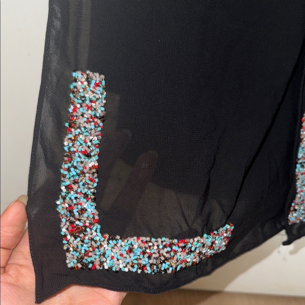 Black Scarf with Sequined Corner Accents - Picture 4 of 4